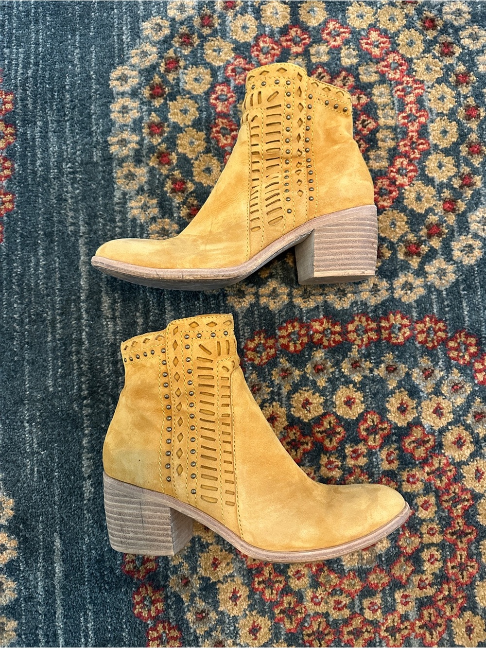 Mustard Suede Western Ankle Boots - Women's Stylish Heel - Size 39 or Size 8